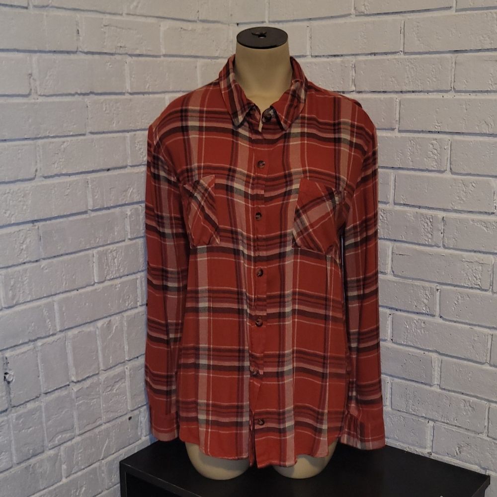 Red Plaid Flannel Shirt by No Boundaries - Size M (7-9)